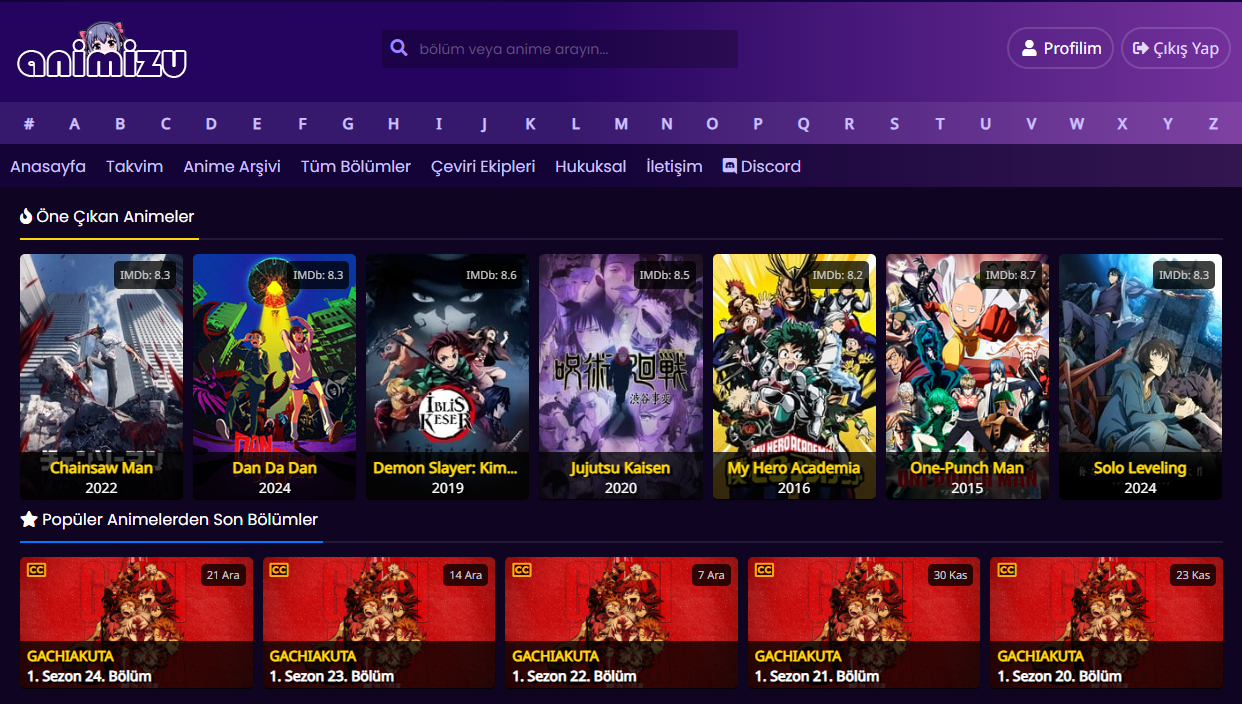 Animizu - Türkçe Altyazılı Anime İzleme Platformu